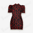 Puff-Sleeve Lace Cutout Cheongsam Dress
