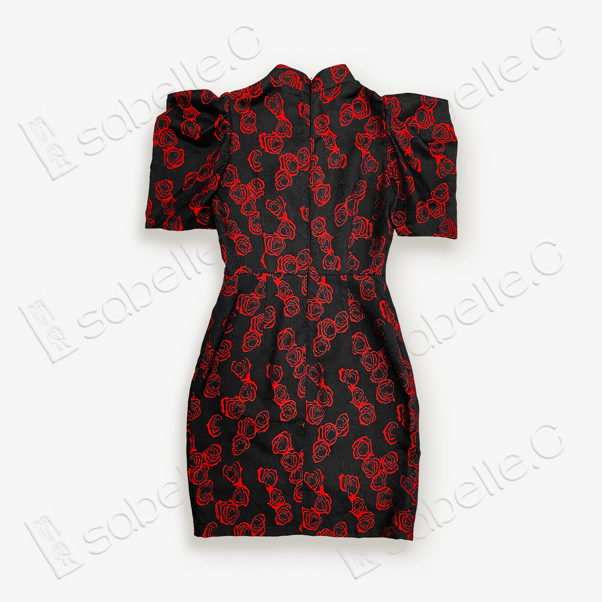 Puff-Sleeve Lace Cutout Cheongsam Dress
