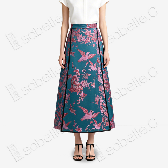 Emerald Peony Vintage Silk Mamian Skirt - 古董真絲老緞馬面裙