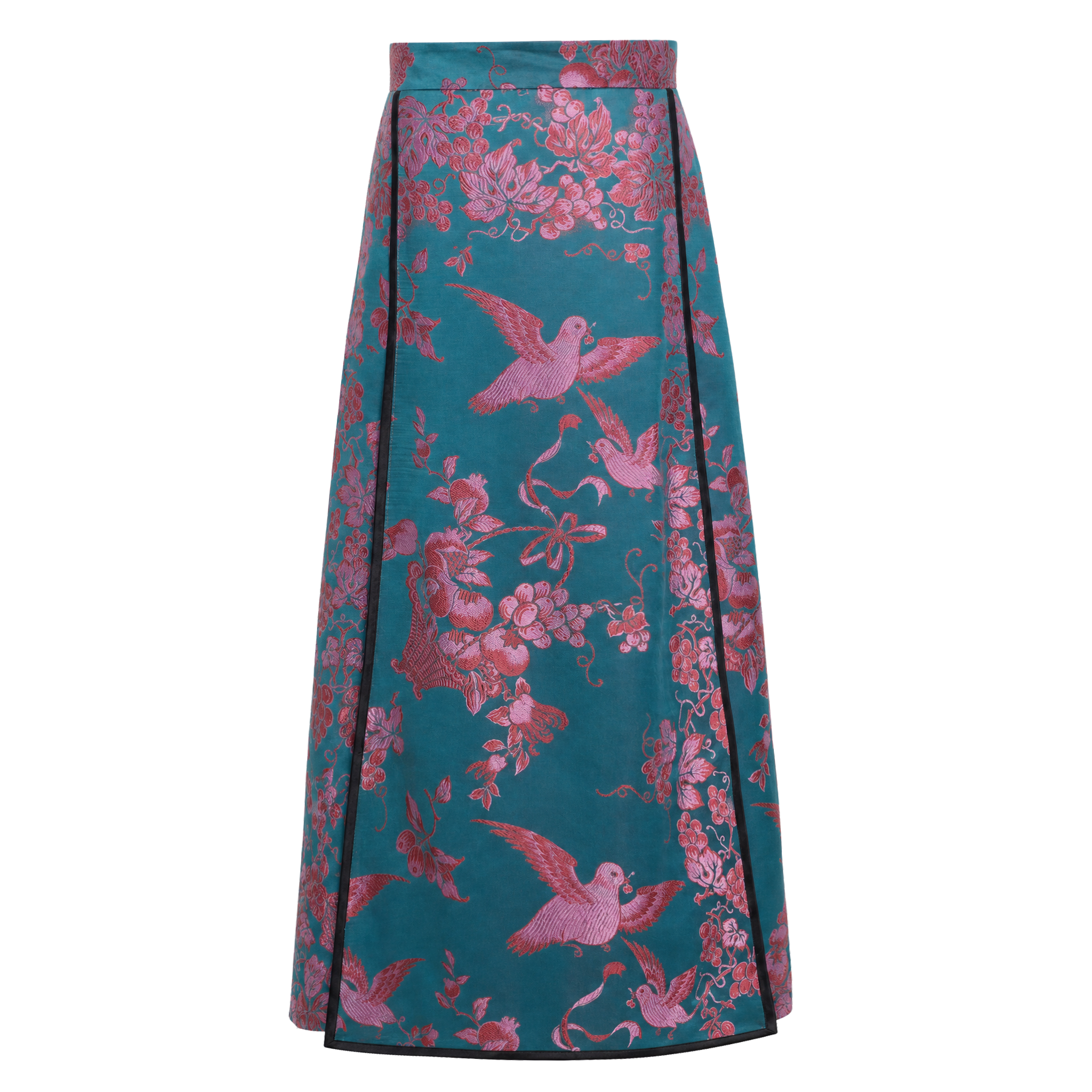 Emerald Peony Vintage Silk Mamian Skirt - 古董真絲老緞馬面裙