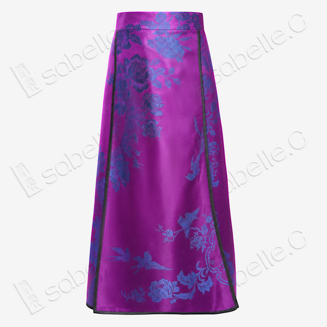 Magenta Blue Oriole Vintage Silk Mamian Skirt - 古董真絲老緞馬面裙