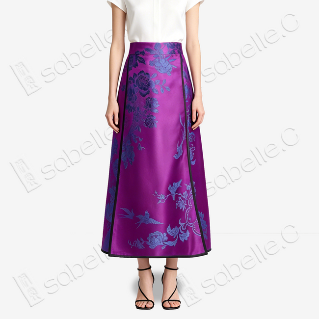 Magenta Blue Oriole Vintage Silk Mamian Skirt - 古董真絲老緞馬面裙