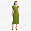 Moss Green Pine & Auspicious Cloud Gambiered Canton Silk Dress - 「苔綠雲松」香雲紗長裙