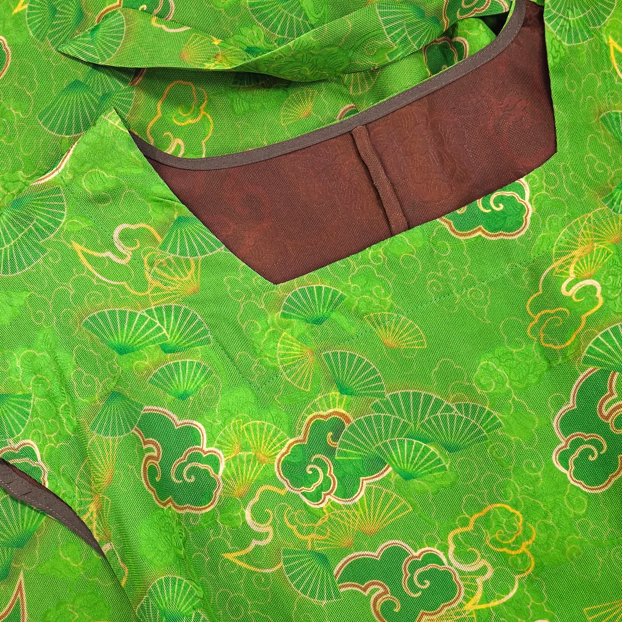 Moss Green Pine & Auspicious Cloud Gambiered Canton Silk Dress - 「苔綠雲松」香雲紗長裙
