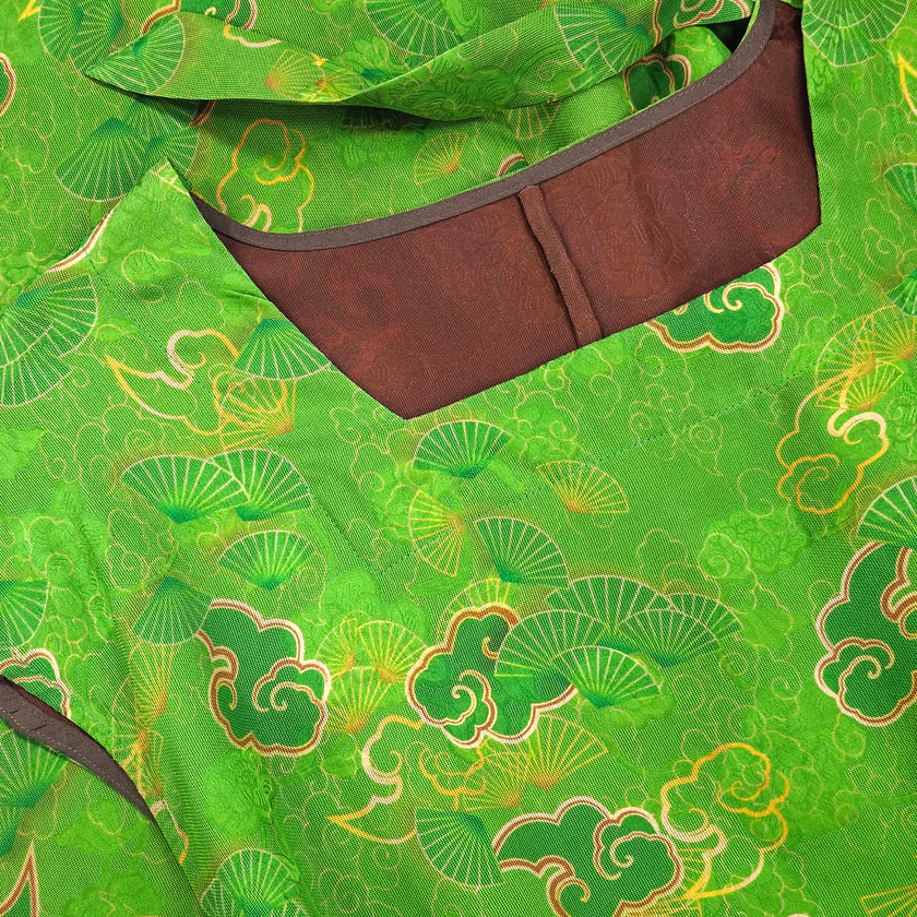 Moss Green Pine & Auspicious Cloud Gambiered Canton Silk Dress - 「苔綠雲松」香雲紗長裙