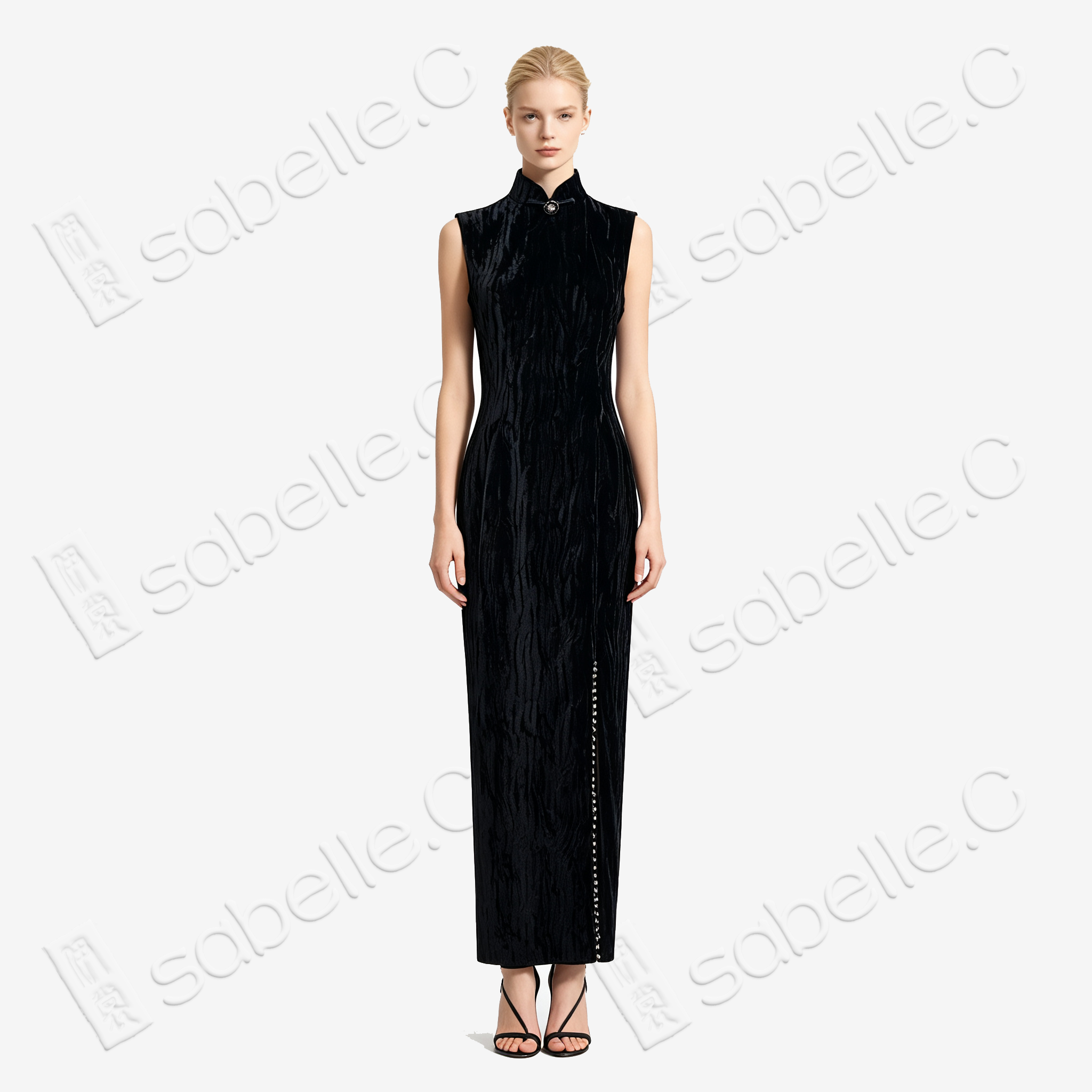 Velvet Beaded Long Qipao - 絲絨釘珠長旗袍