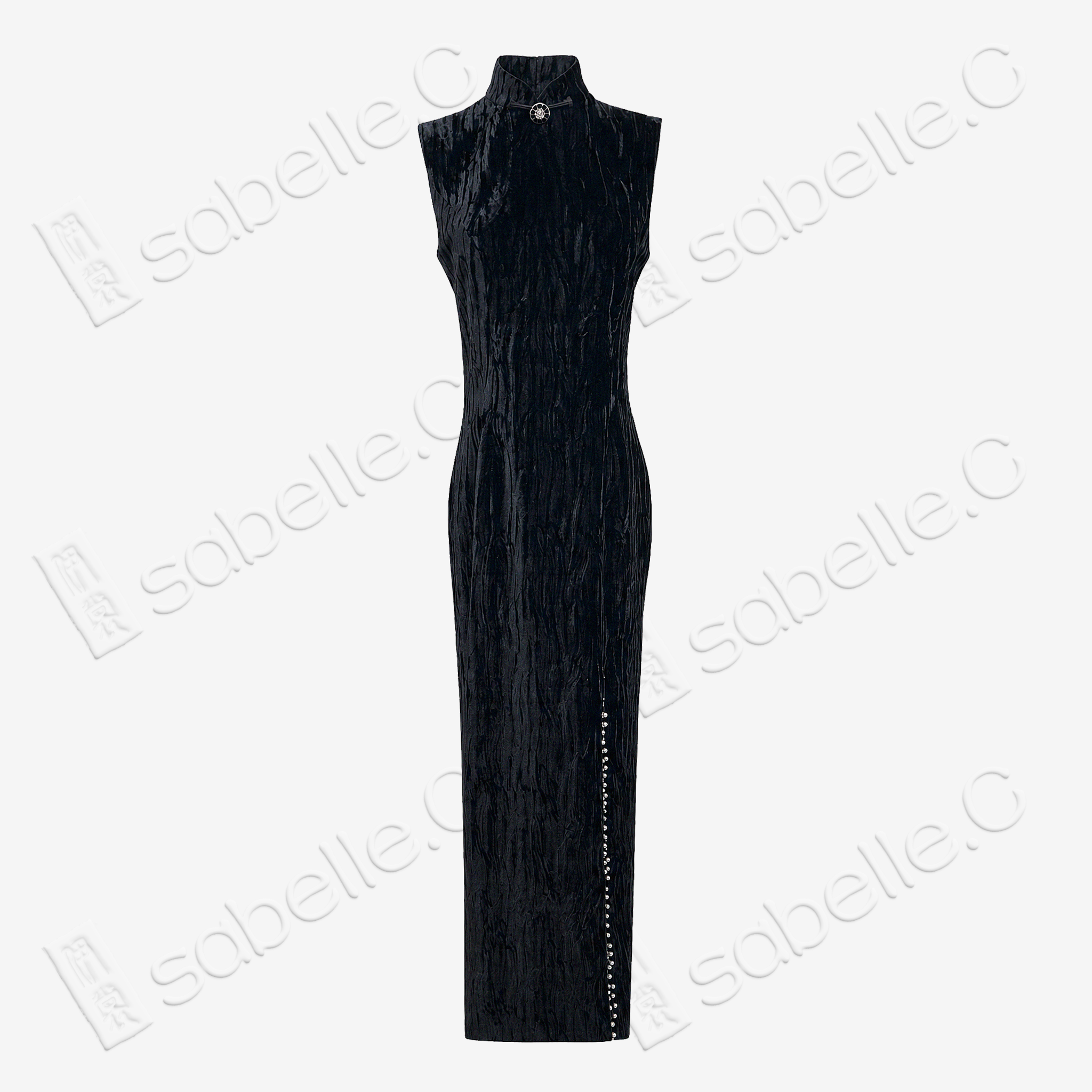 Velvet Beaded Long Qipao - 絲絨釘珠長旗袍