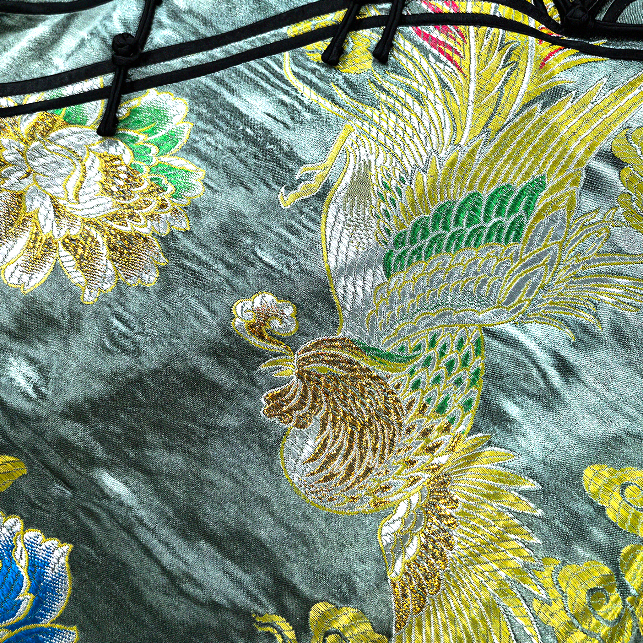 Ink Emerald Dragon & Phoenix Vintage Silk Satin Qipao - 墨翠龍鳳呈祥真絲老緞旗袍