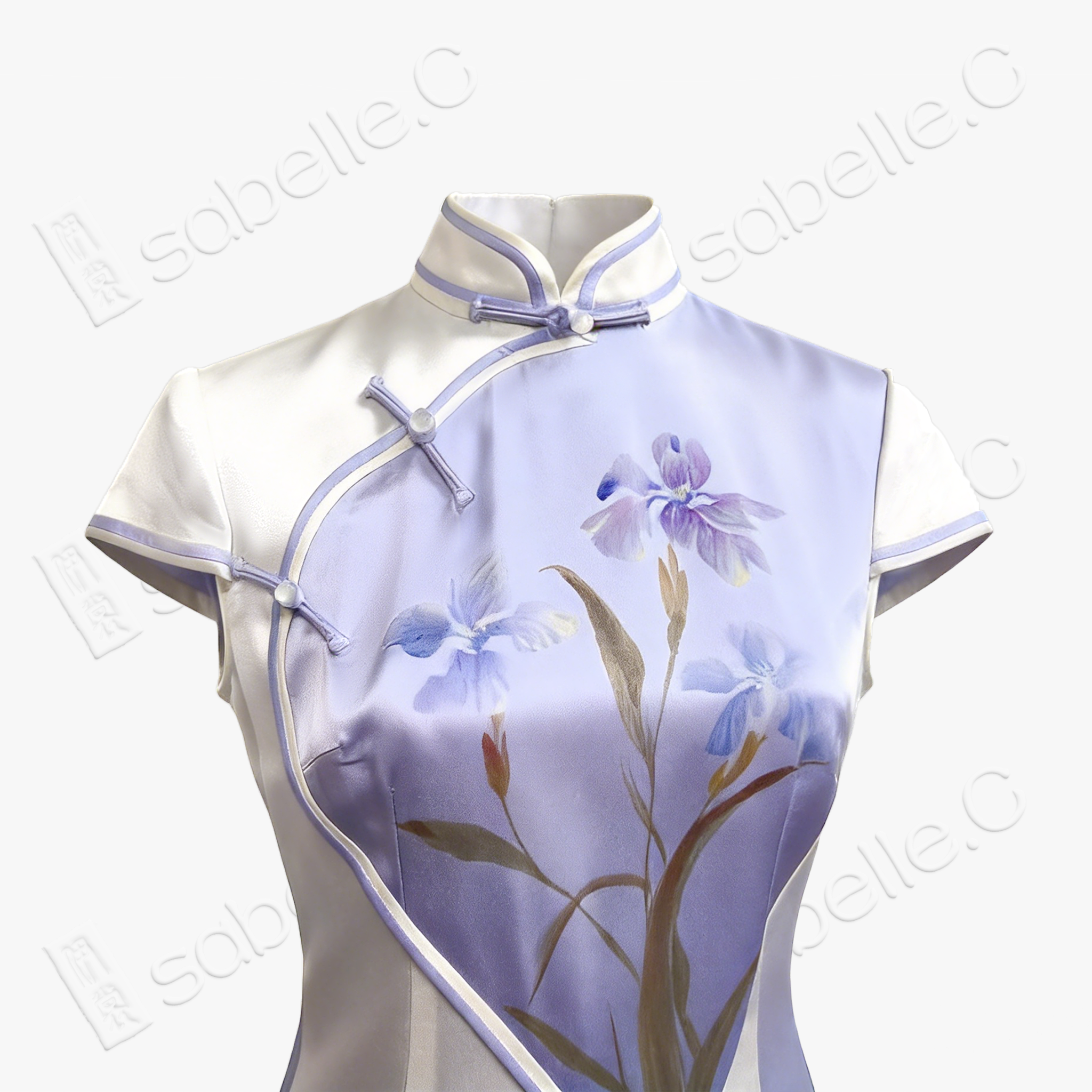 Purple Mist Iris Bloom Split Panel Hand-Painted Heavyweight Vintage Silk Qipao - 「紫嵐鳶華」重磅真絲手繪旗袍