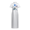 Snow White Blue Iris Hand-Painted Heavyweight Silk Qipao - 「素雪鳶藍」重磅真絲手繪旗袍