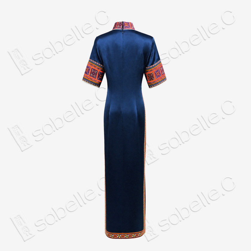 Miao Border Pattern Silk Long Qipao - 苗疆紋真絲長旗袍