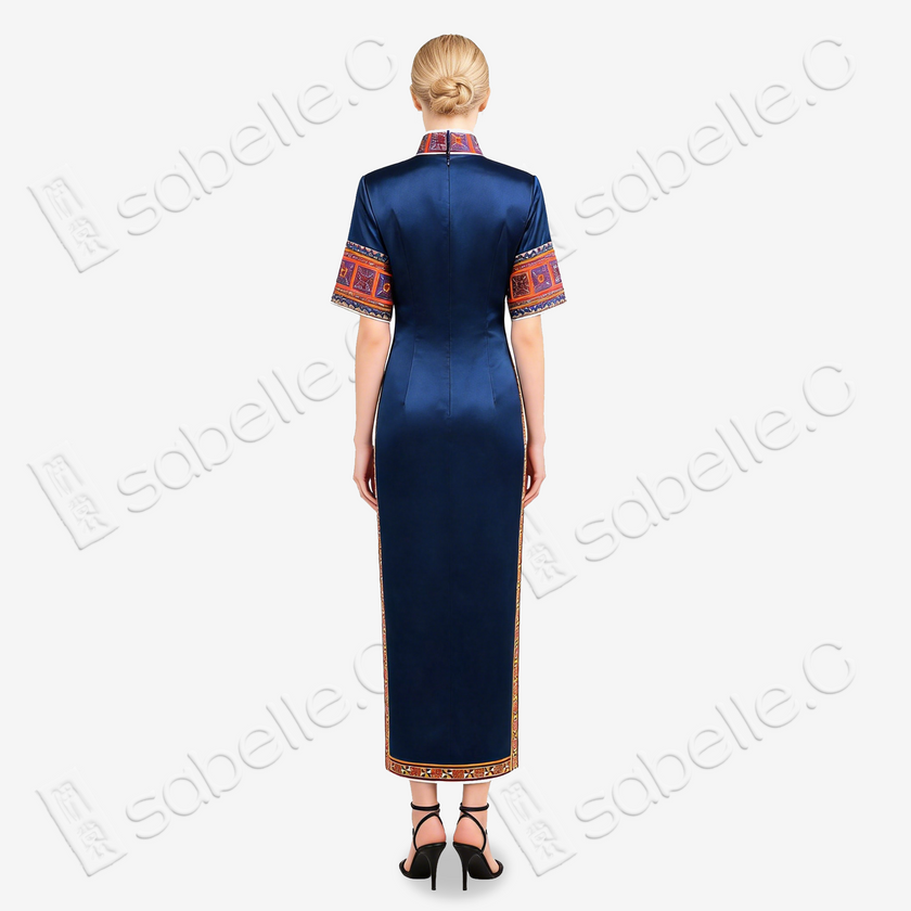 Miao Border Pattern Silk Long Qipao - 苗疆紋真絲長旗袍