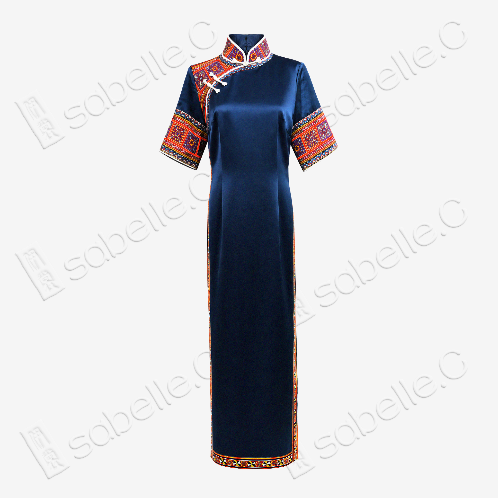 Miao Border Pattern Silk Long Qipao - 苗疆紋真絲長旗袍