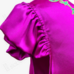 Fuchsia Red Twisted Floral Vine Puff Sleeve Embroidered Silk Dress - 「緋紅纏枝」泡泡袖真絲刺繡長裙