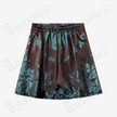 Agarwood Jade Peony Vintage Silk Skort - 深棕牡丹紋古董真絲老緞裙褲