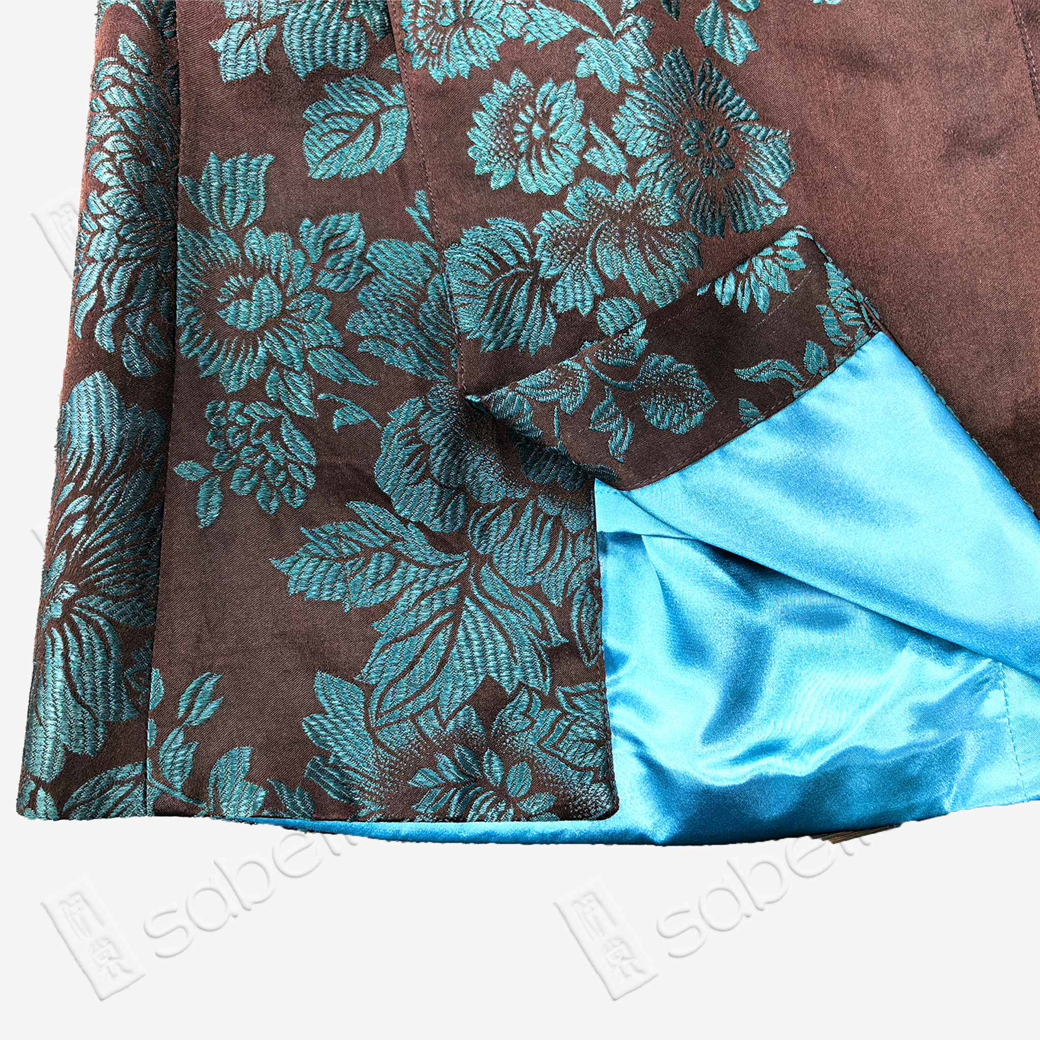 Agarwood Jade Peony Vintage Silk Skort - 深棕牡丹紋古董真絲老緞裙褲