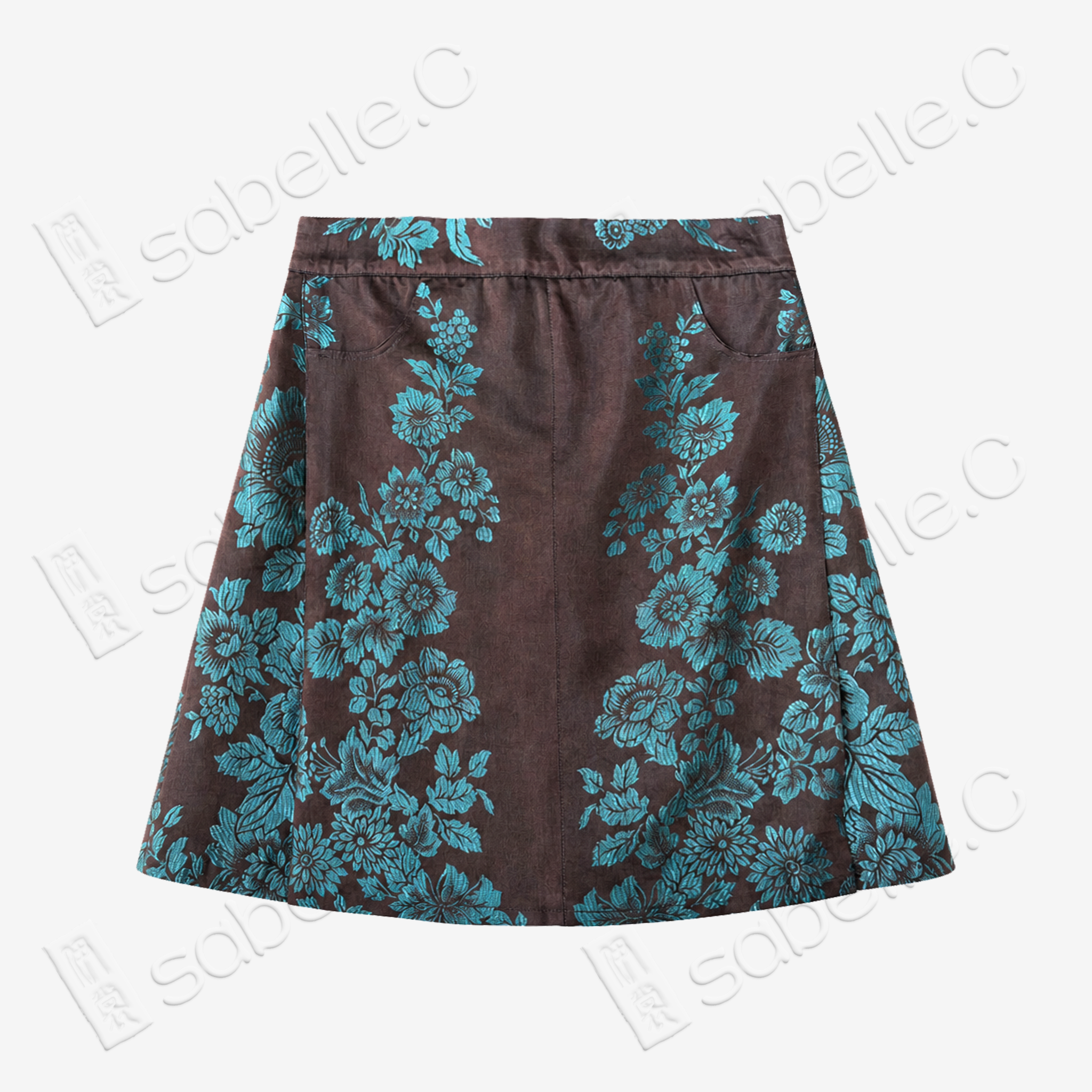 Agarwood Jade Peony Vintage Silk Skort - 深棕牡丹紋古董真絲老緞裙褲
