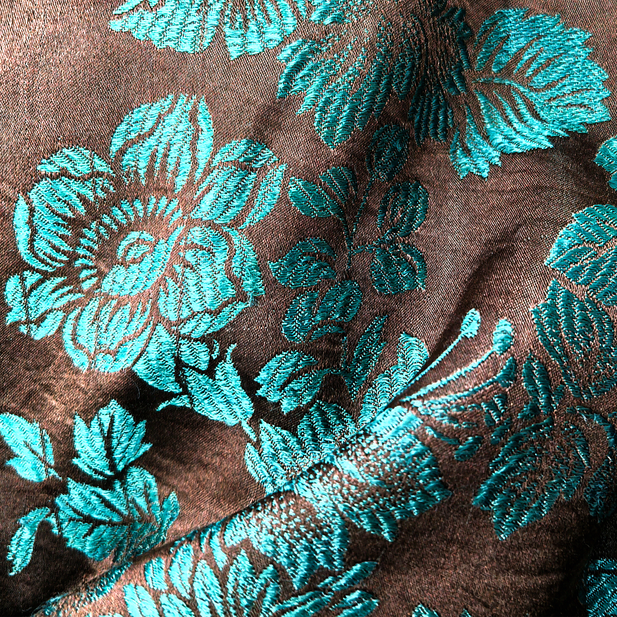 Agarwood Jade Peony Vintage Silk Skort - 深棕牡丹紋古董真絲老緞裙褲
