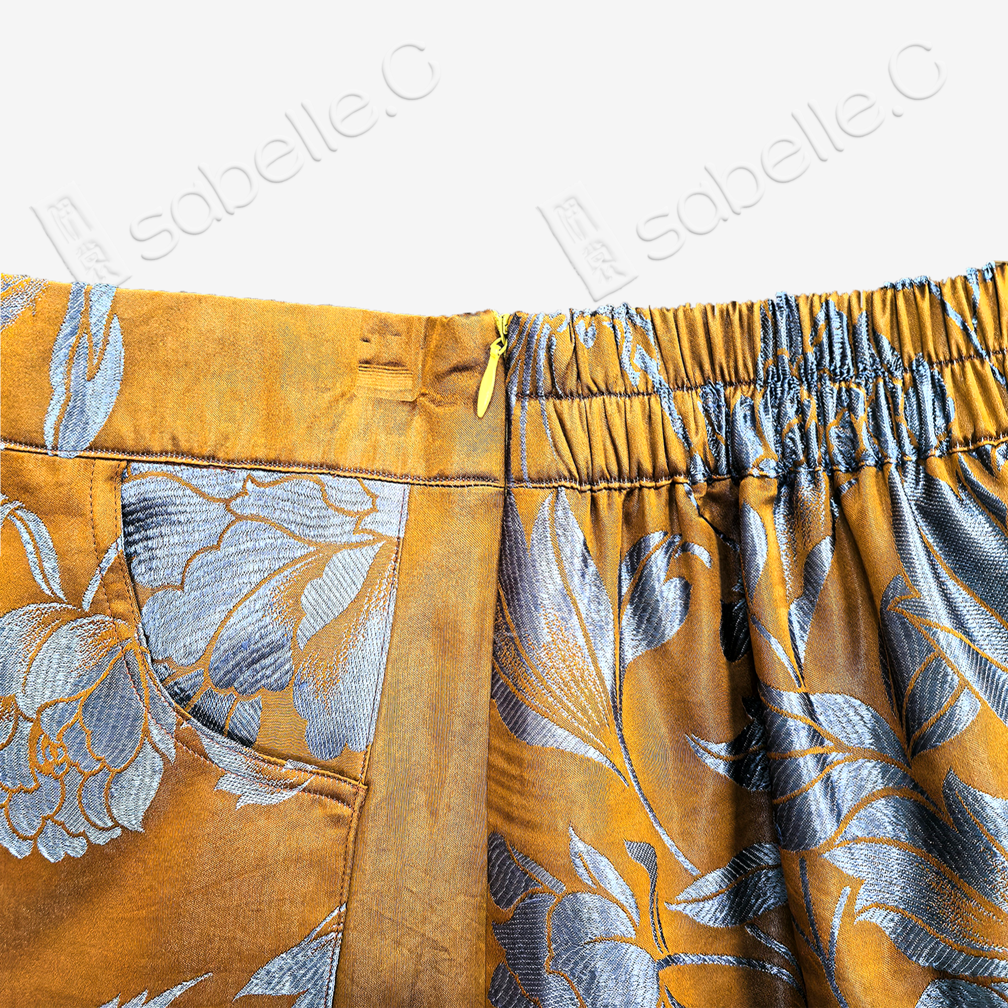Amber Silver Phoenix Vintage Silk Skirt - 焦糖鳳凰紋古董真絲老緞裙褲