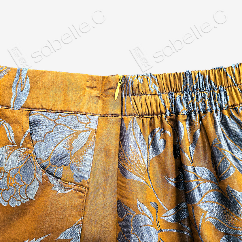 Amber Silver Phoenix Vintage Silk Skirt - 焦糖鳳凰紋古董真絲老緞裙褲