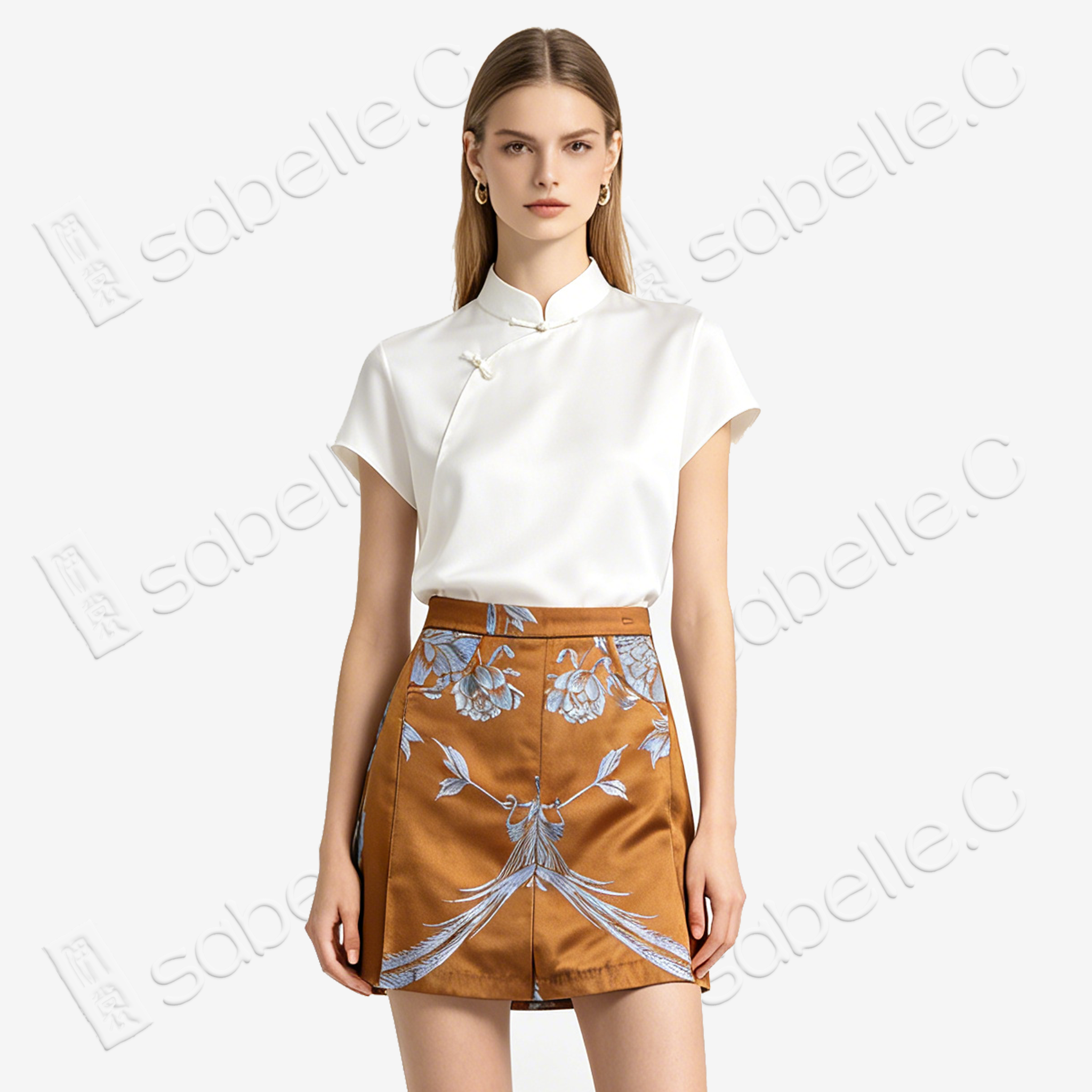 Amber Silver Phoenix Vintage Silk Skirt - 焦糖鳳凰紋古董真絲老緞裙褲