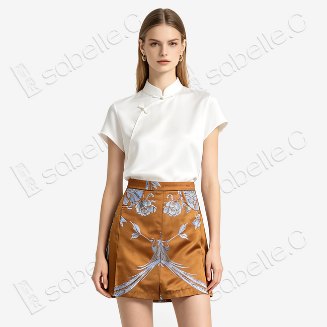 Amber Silver Phoenix Vintage Silk Skirt - 焦糖鳳凰紋古董真絲老緞裙褲
