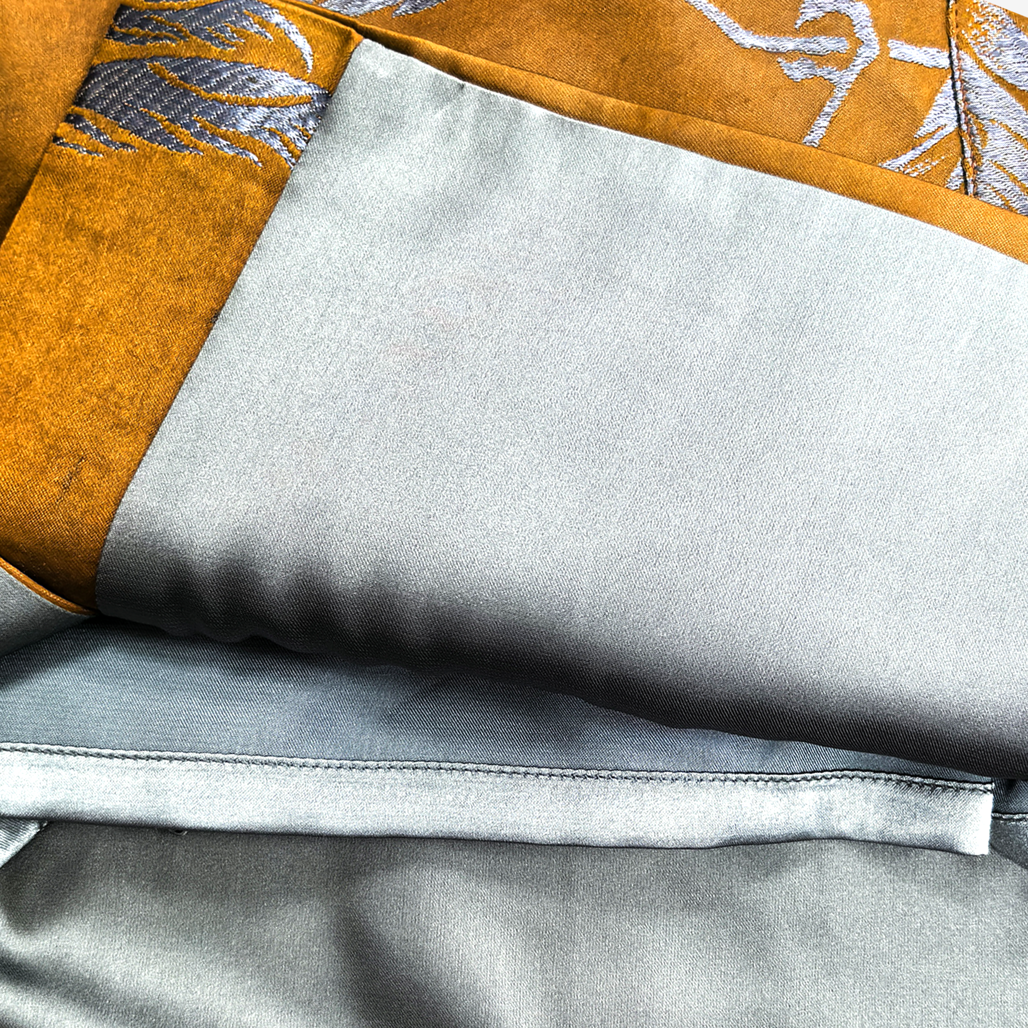 Amber Silver Phoenix Vintage Silk Skirt - 焦糖鳳凰紋古董真絲老緞裙褲