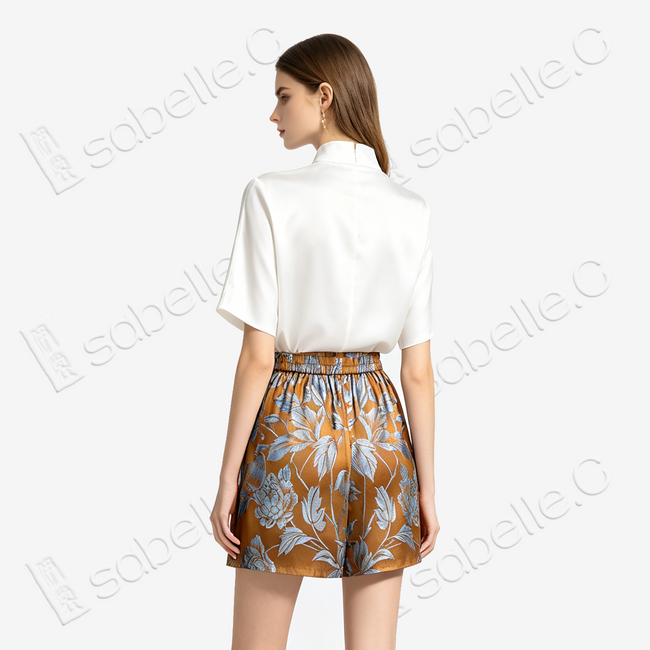 Amber Silver Phoenix Vintage Silk Skirt - 焦糖鳳凰紋古董真絲老緞裙褲