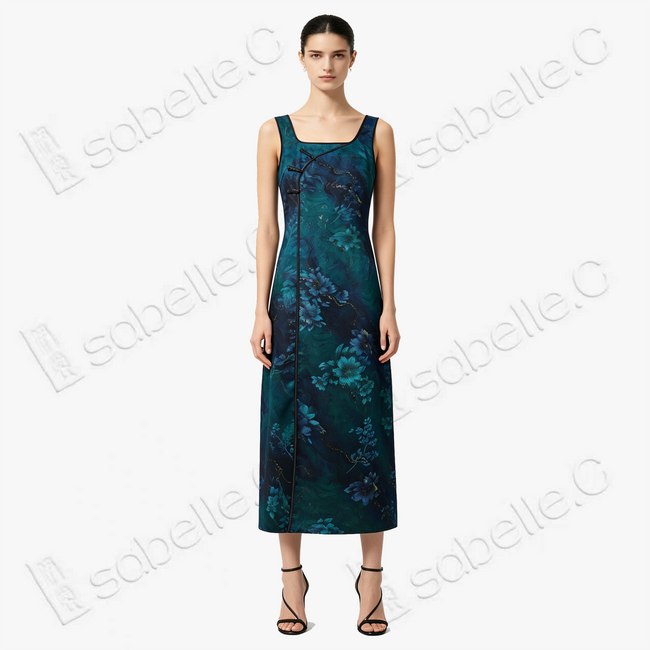 Emerald Pond Misty Lotus Gambiered Canton Silk Dress - 「碧潭煙荷」香雲紗長裙