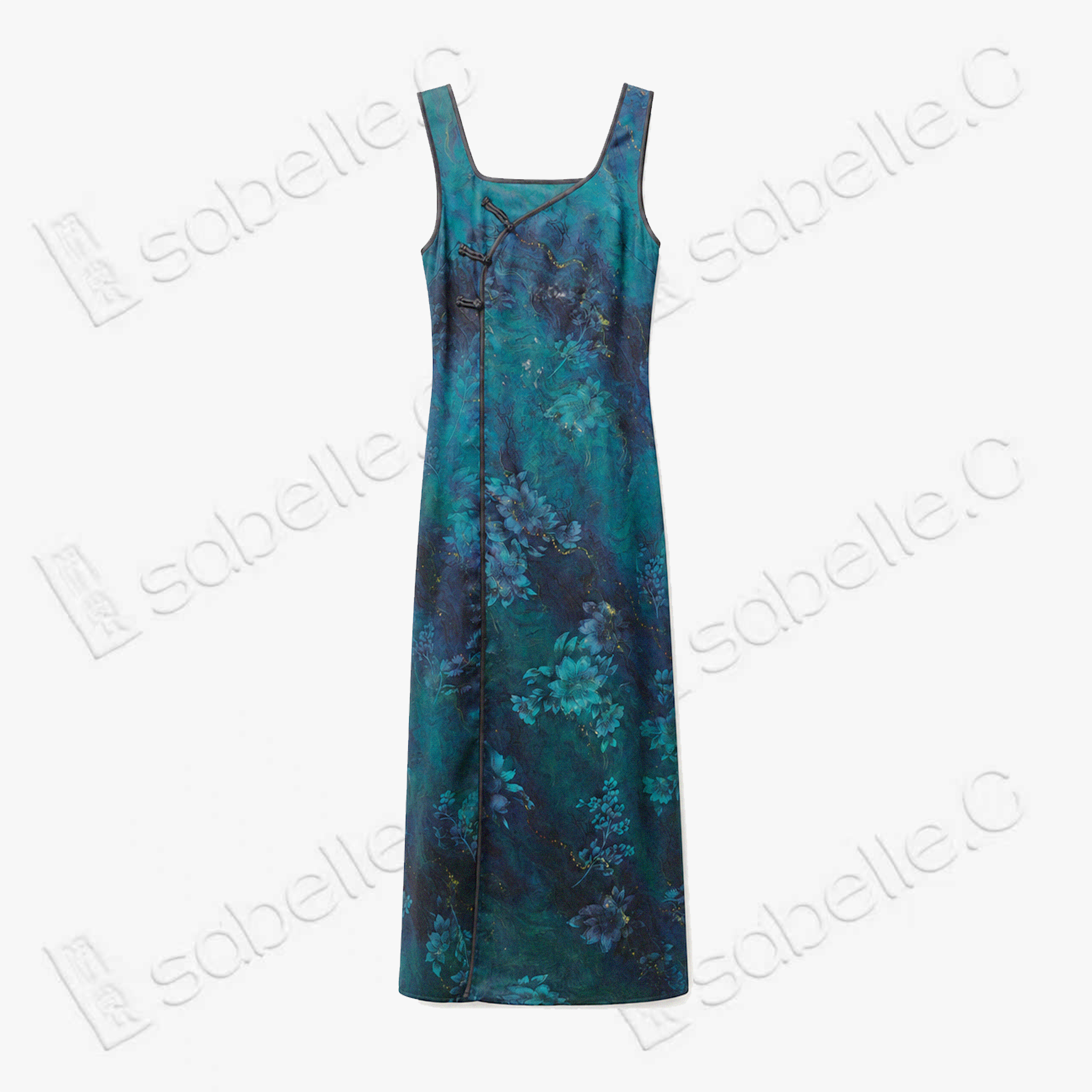 Emerald Pond Misty Lotus Gambiered Canton Silk Dress - 「碧潭煙荷」香雲紗長裙