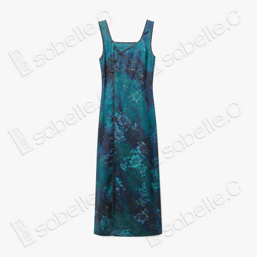 Emerald Pond Misty Lotus Gambiered Canton Silk Dress - 「碧潭煙荷」香雲紗長裙