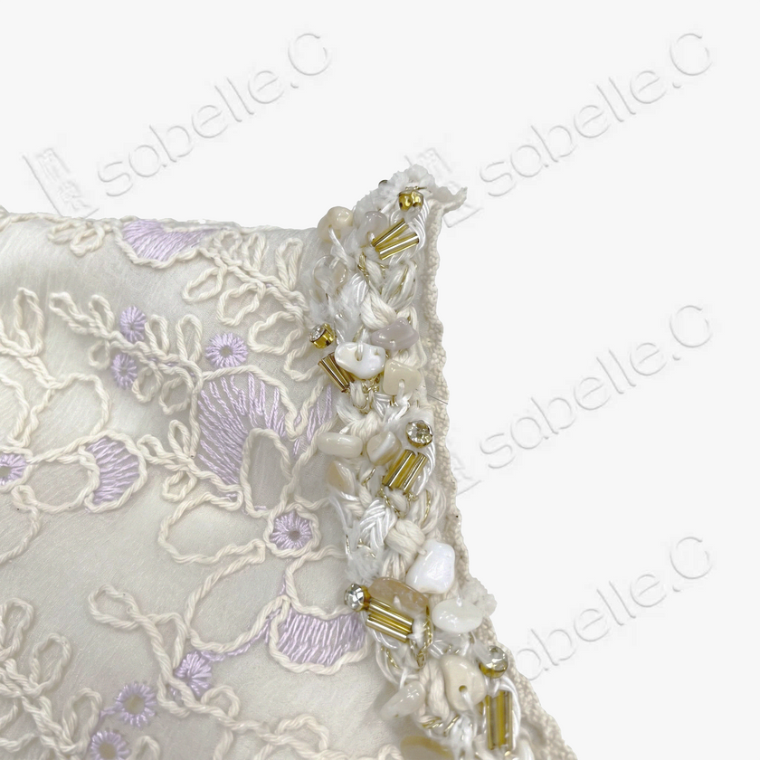 Ivory Beaded Floral Lace Shift Dress - 月白釘珠蕾絲裙