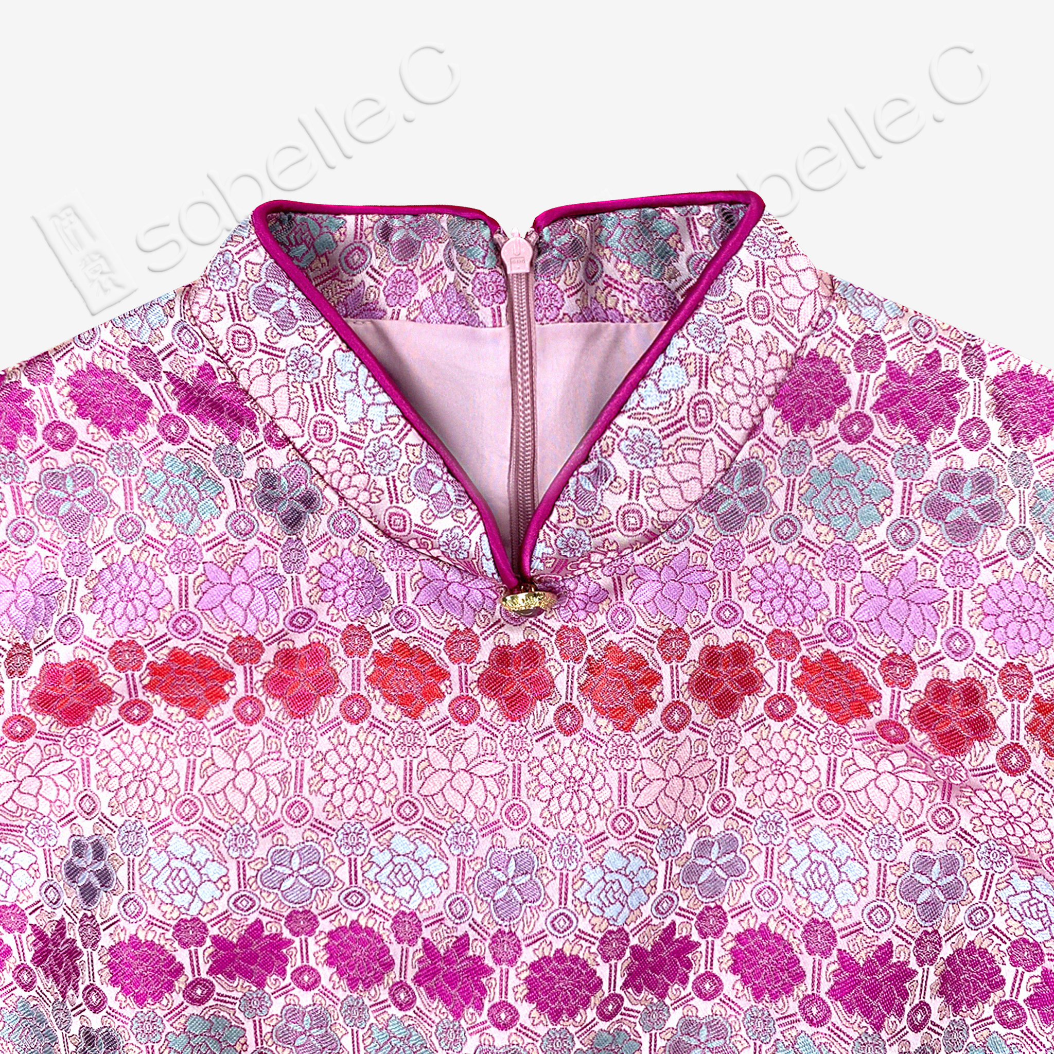 Peach Sunset Floral Brocade Pleated Hem Sleeveless Qipao - 桃霞寶相織錦百褶無袖旗袍