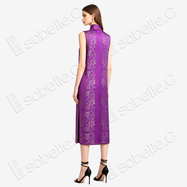 Magenta Silver Oriole Floral Vintage Silk Satin Qipao - 古董真絲老緞旗袍