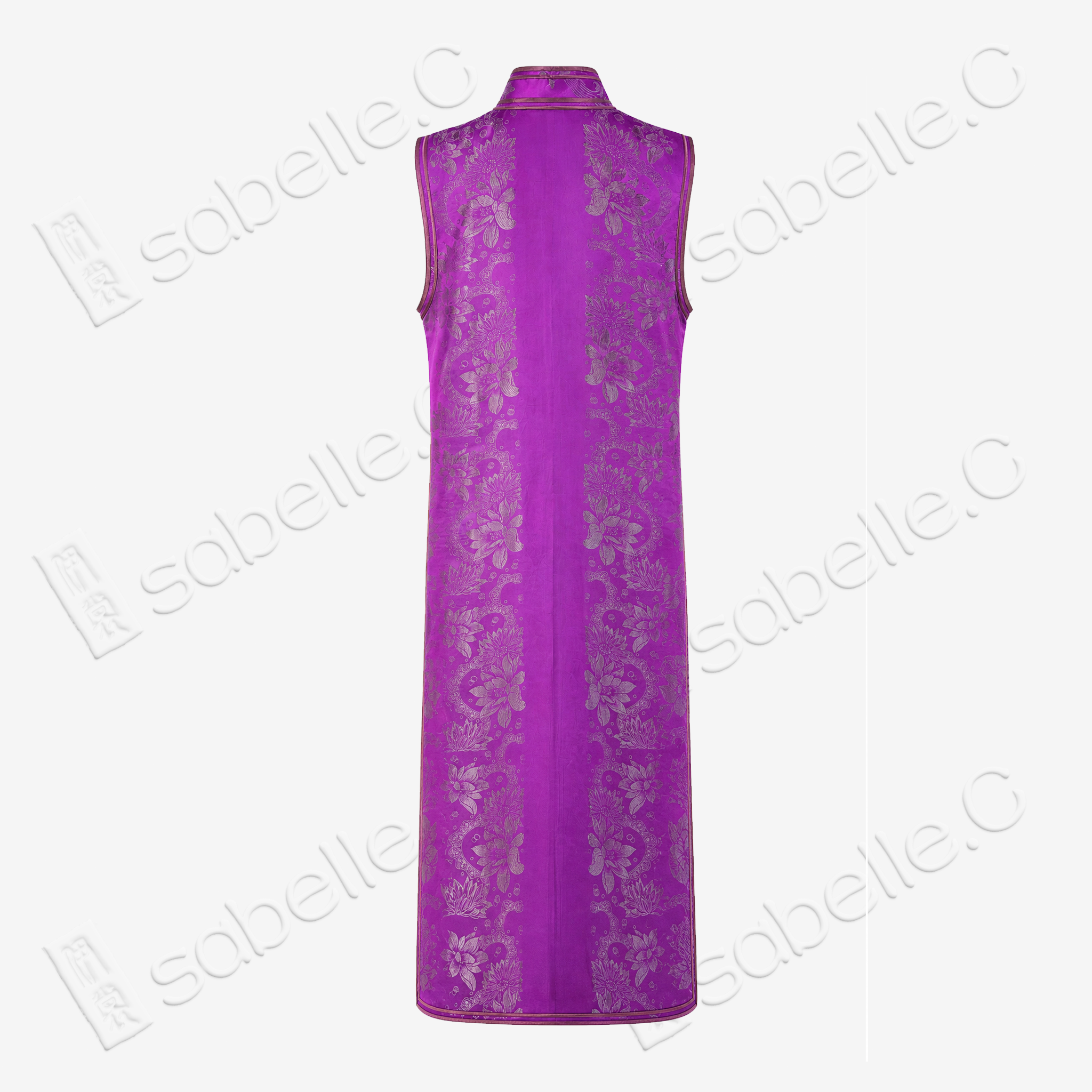 Magenta Silver Oriole Floral Vintage Silk Satin Qipao - 古董真絲老緞旗袍