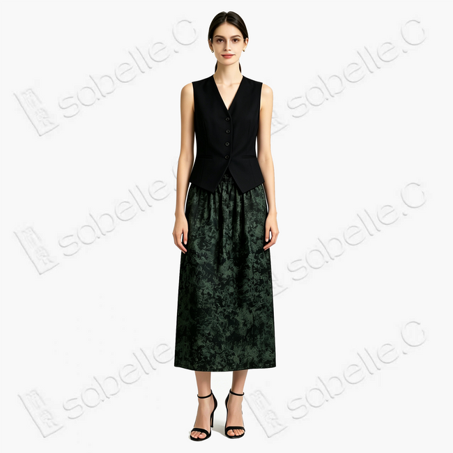 Misty Moss Ink Wash Gambiered Canton Silk Maxi Skirt - 「苔嵐墨暈」香雲紗長裙