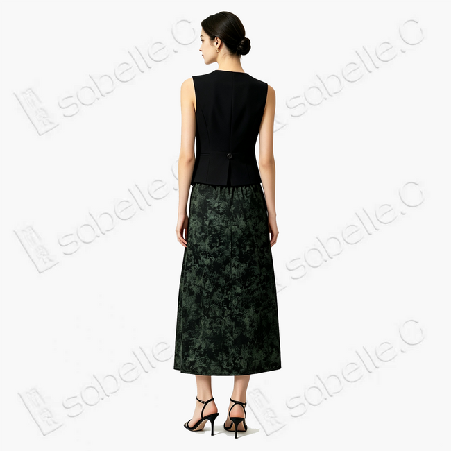 Misty Moss Ink Wash Gambiered Canton Silk Maxi Skirt - 「苔嵐墨暈」香雲紗長裙