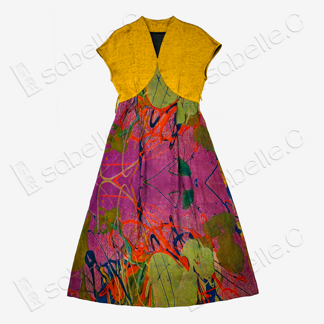 Gambiered Canton Silk Patchwork Dress (With Belt)