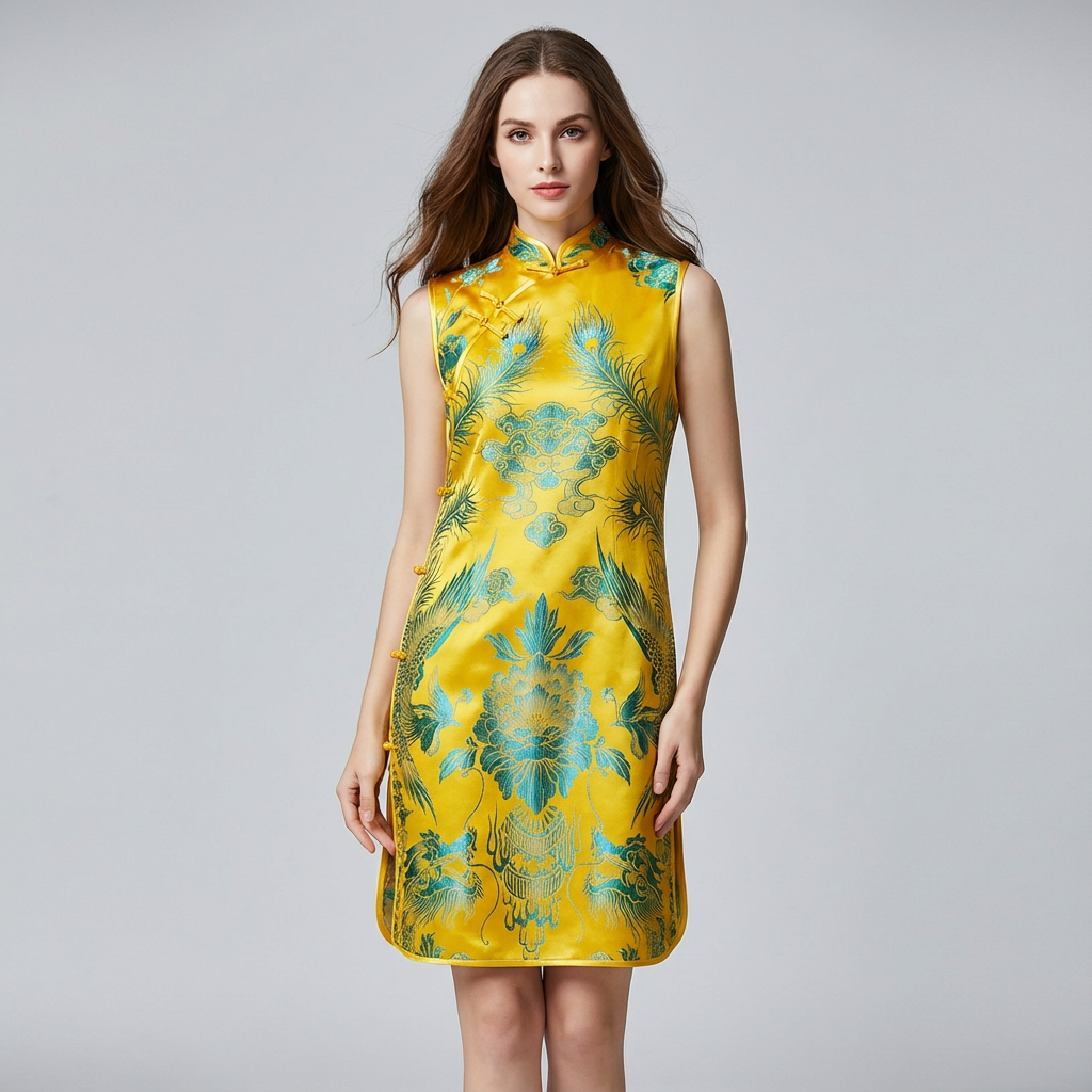 Vintage Brocade Silk Sleeveless Qipao Dress