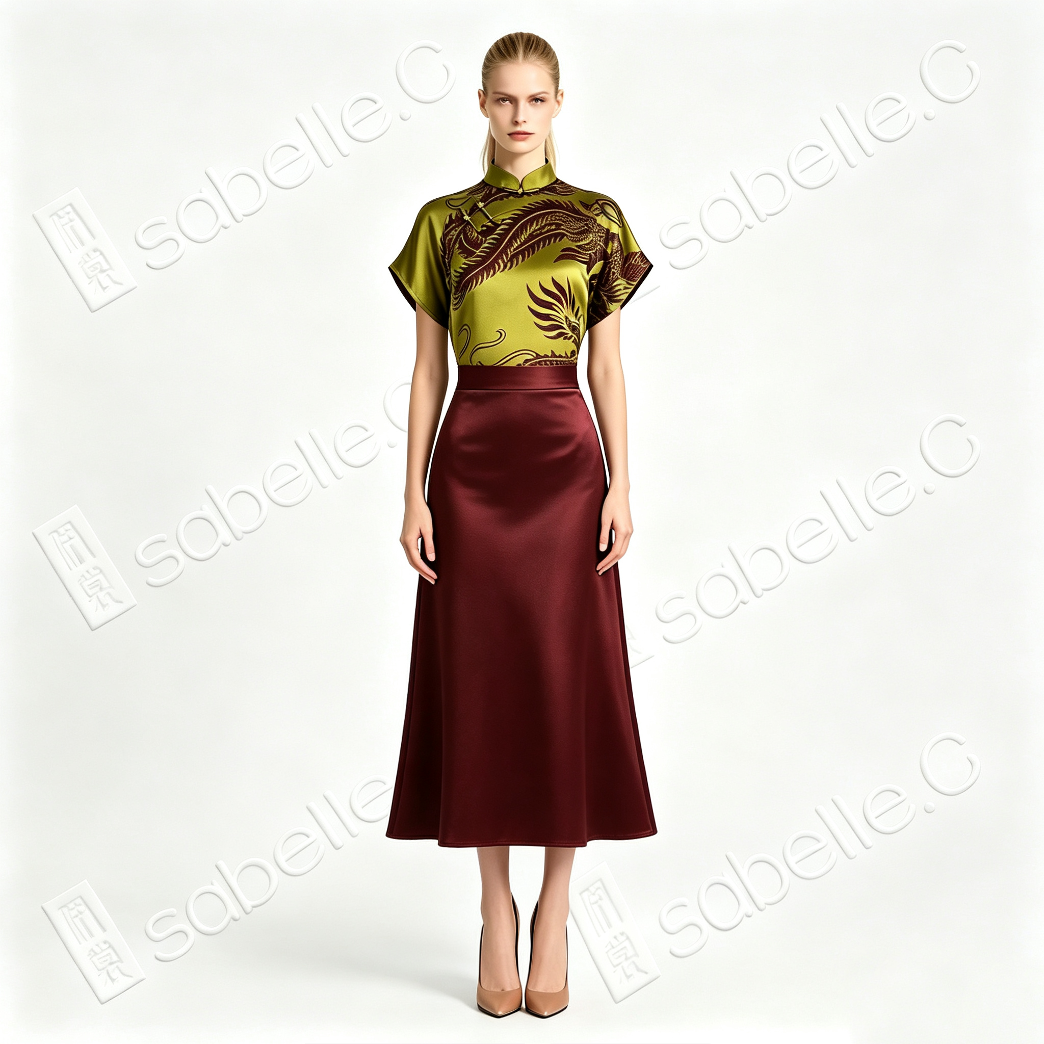 Jade Phoenix Crimson Banquet Silk Co-Ord Set - 「碧鳳絳筵」真絲套裝