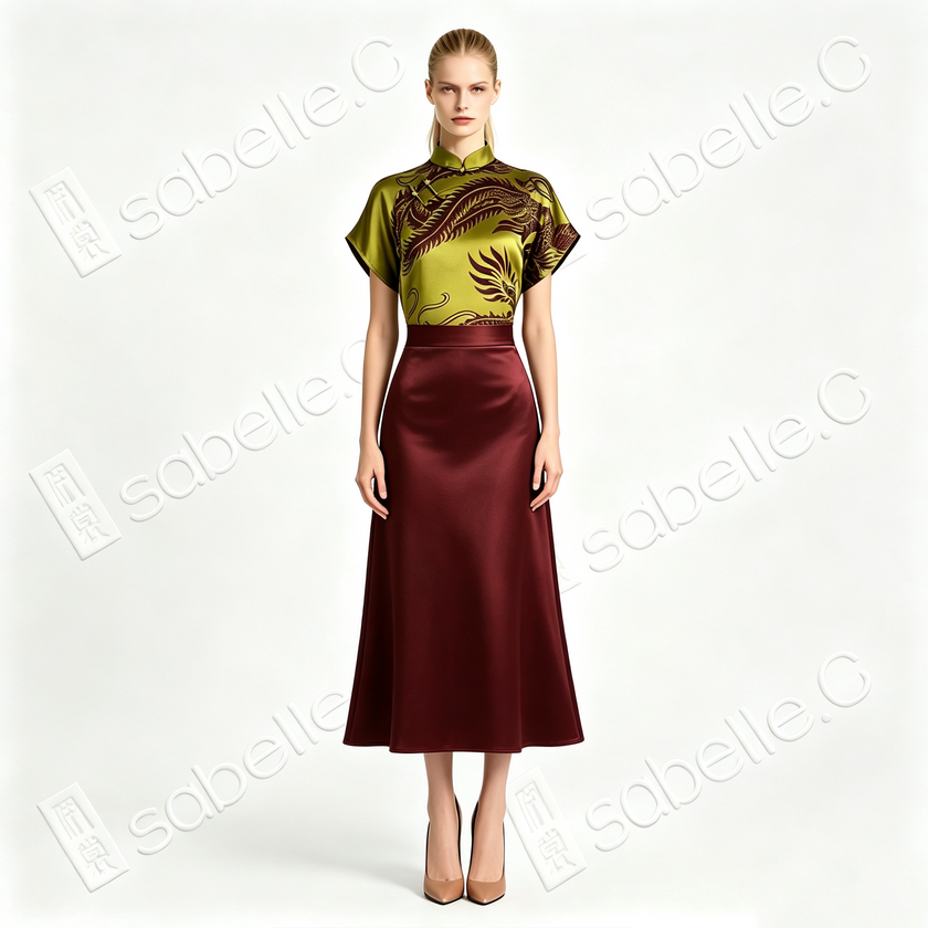 Jade Phoenix Crimson Banquet Silk Co-Ord Set - 「碧鳳絳筵」真絲套裝