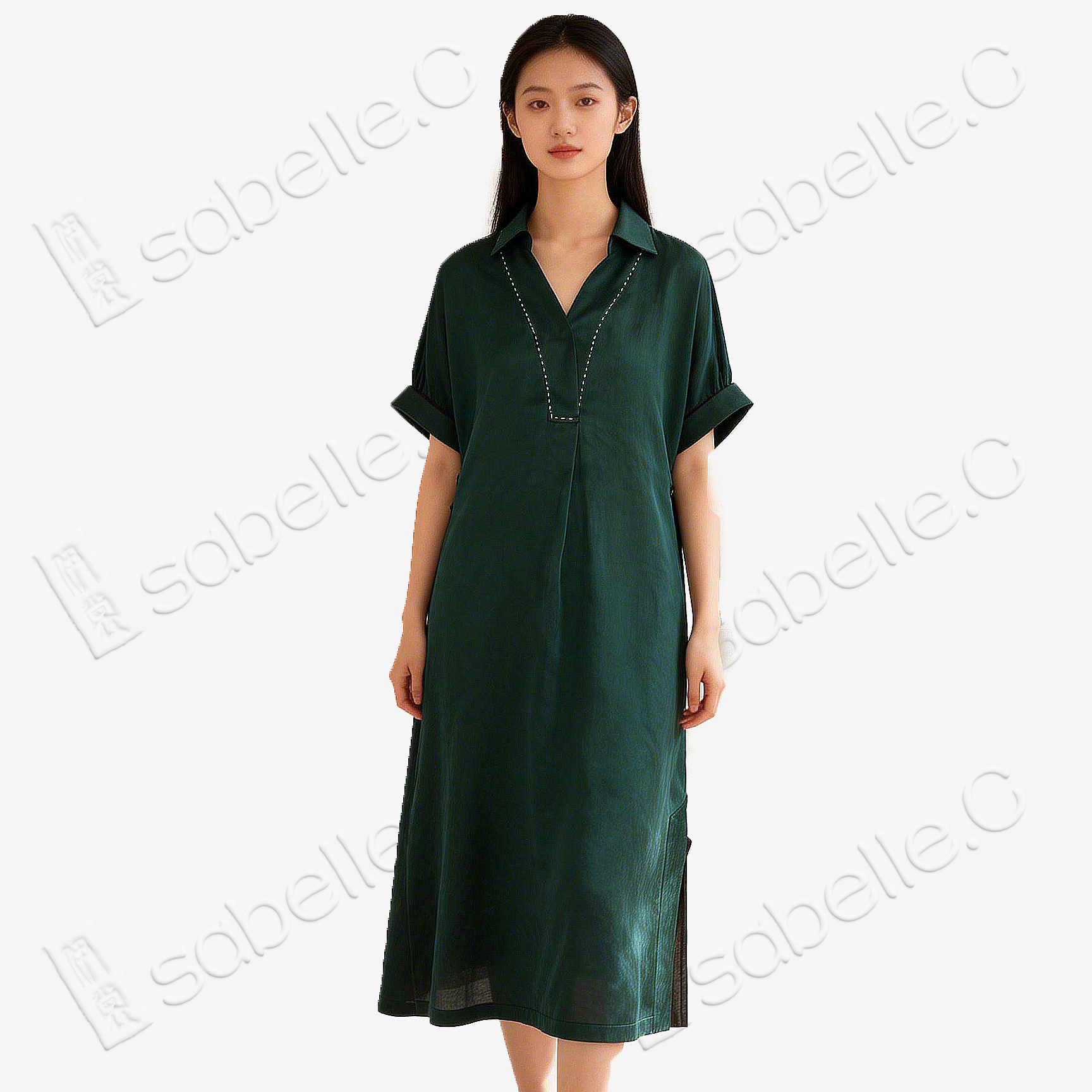 Reversible Turtle Crack Gambiered Canton Silk V-Neck Maxi Dress