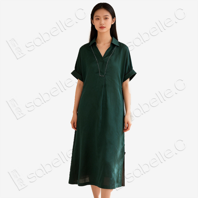 Reversible Turtle Crack Gambiered Canton Silk V-Neck Maxi Dress