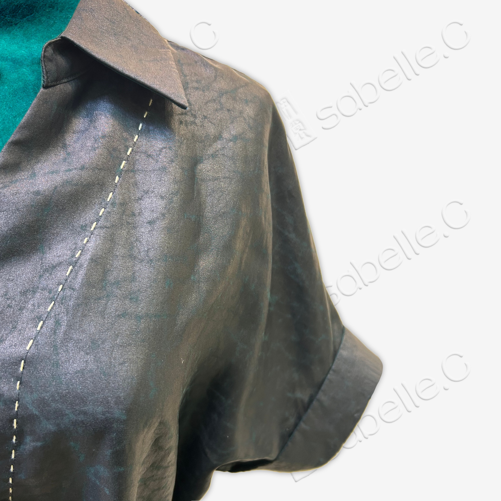 Reversible Turtle Crack Gambiered Canton Silk V-Neck Maxi Dress