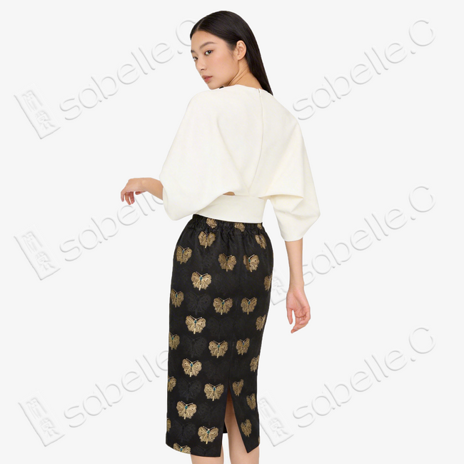 Song Brocade Back-Slit Midi Skirt