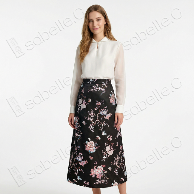 Song Brocade High-Waist Skirt (Elastic Waist)