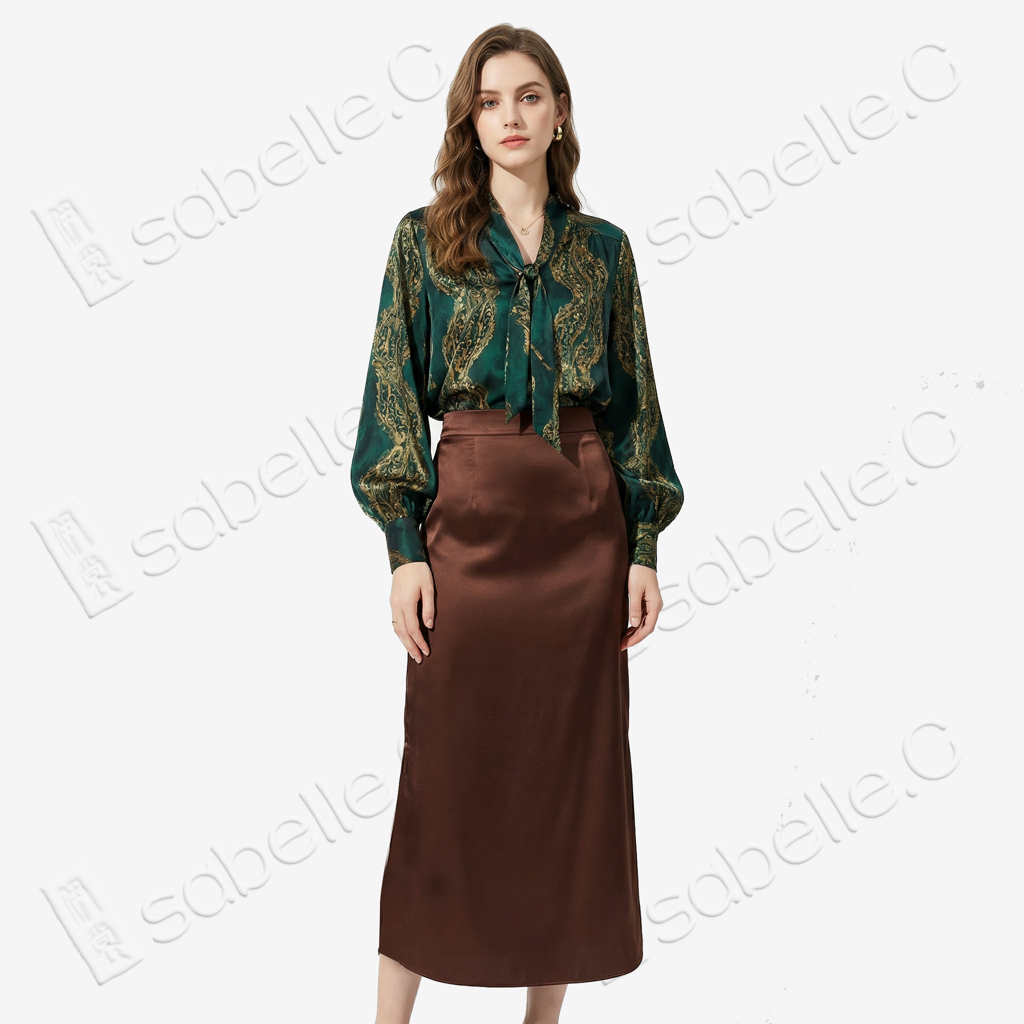Genuine Leather Gambiered Canton Silk Skirt