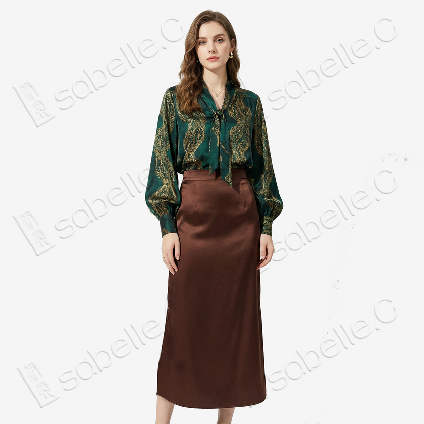 Genuine Leather Gambiered Canton Silk Skirt