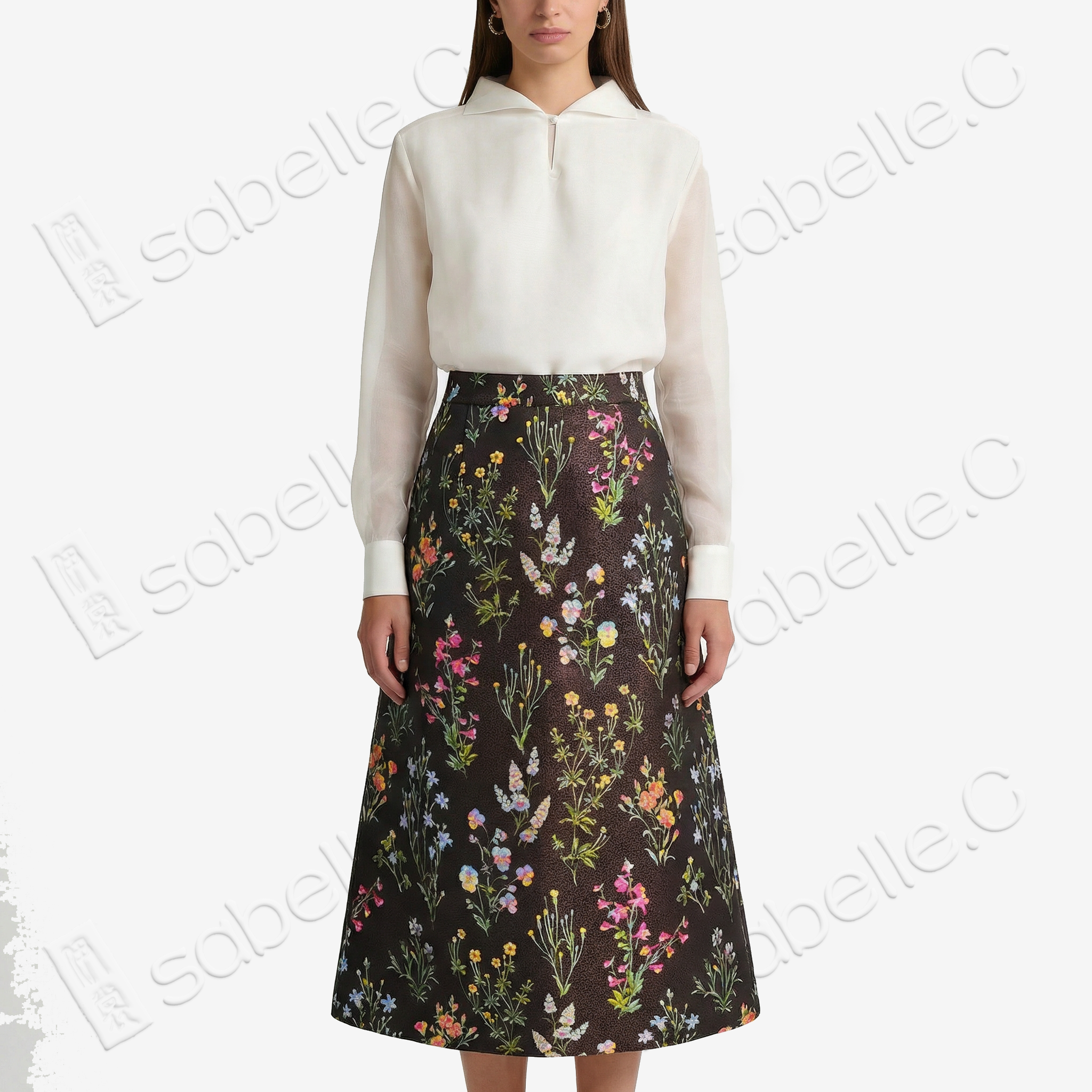 Song Brocade High-Waist Skirt (Elastic Waist)