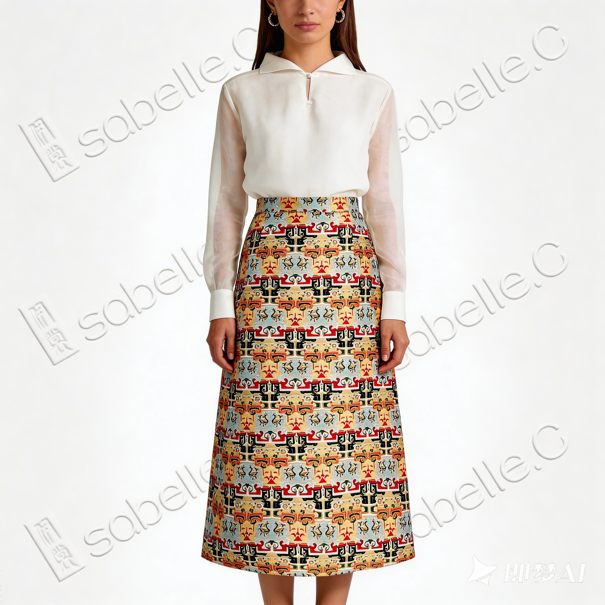 Song Brocade High-Waist Skirt (Elastic Waist)